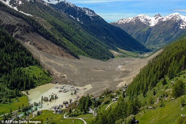 Fears TIDAL WAVE could destroy two more Swiss villages after falling glacier obliterated valley settlement and blocked river – sparking flood water surge that is rising by 2½ feet every hour Swiss authorities were on Thursday monitoring for possible flood risk in a southern valley