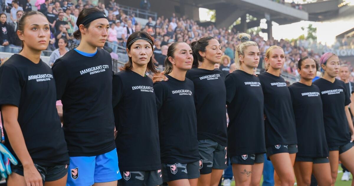 Angel City wears 'Immigrant City Football Club' shirts