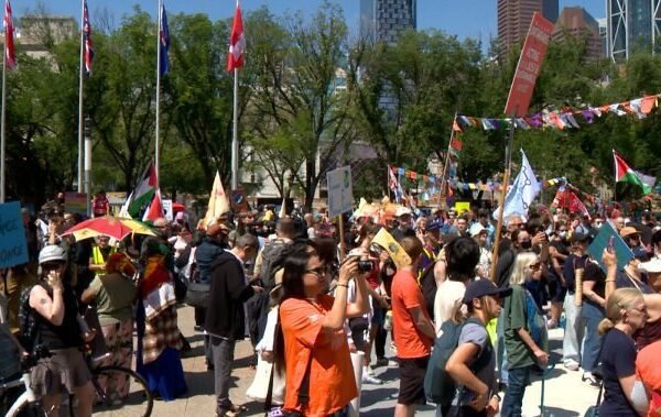 Hundreds of protesters rally in downtown Calgary ahead of G7 summit Hundreds of protesters rally in downtown Calgary ahead of G7 summit