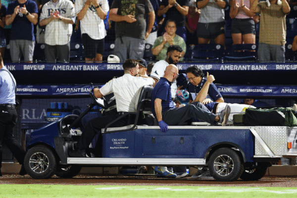Rays reliever Hunter Bigge taken off field on stretcher after being struck by foul ball in dugout vs. Orioles Rays reliever Hunter Bigge taken off field on stretcher after being struck by foul ball in dugout vs. Orioles
