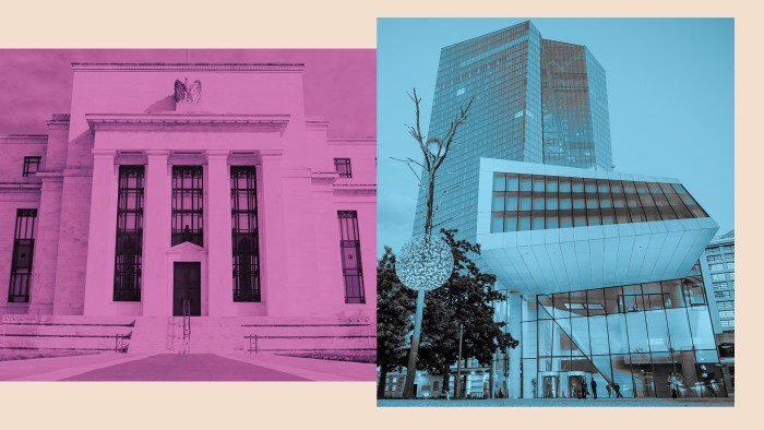 (L-R) US Federal Reserve in Washington and European Central Bank in Frankfurt