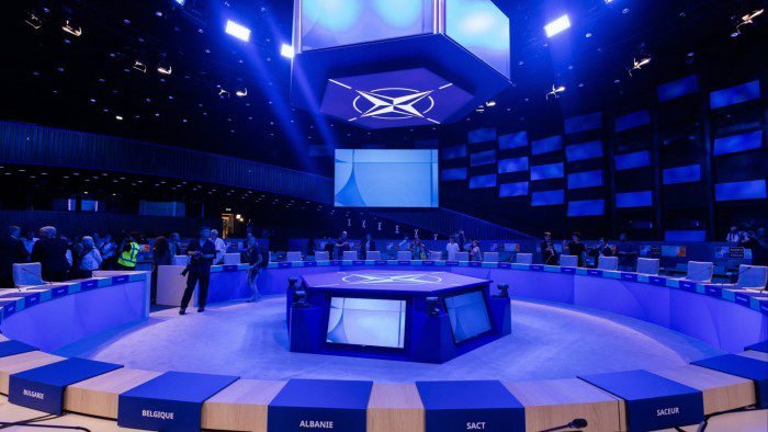 a view of the meeting room in The Hague where Nato heads of state and government held a two-day summit on June 24 and 25