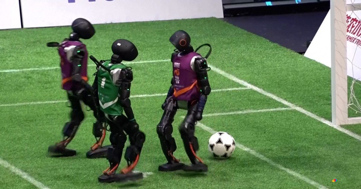 Humanoid robots play soccer in China